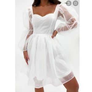 Missguided white organza puff sleeve mini dress